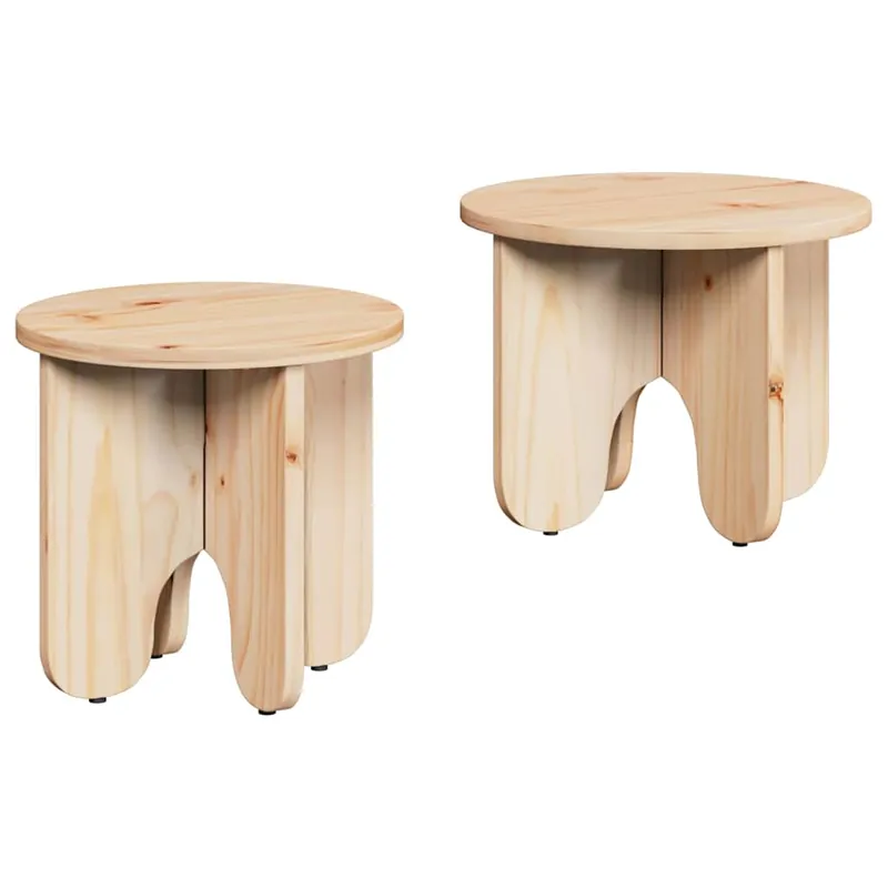 2 uds Mesas bajas - Mesas de Centro - Mesas de Café Natural Madera maciza de Pino