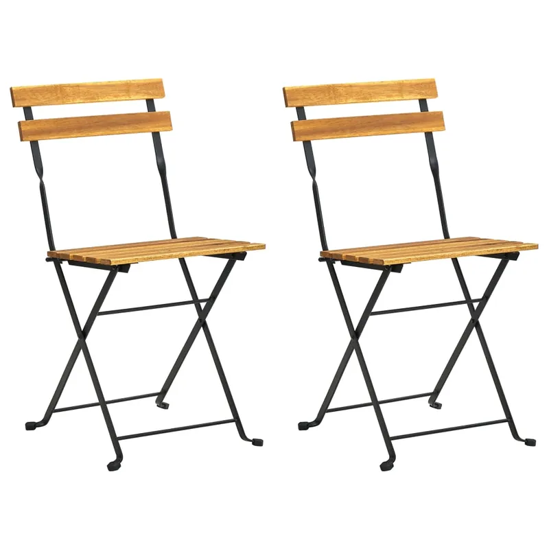 2 uds Sillas plegables de jardín - Sillas de exterior acero y madera maciza acacia