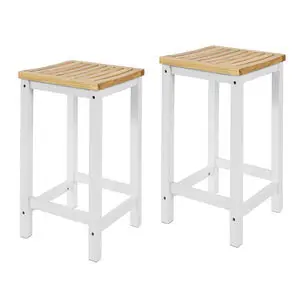 2 x Taburetes de Bar Cuadrado Silla Cocina Madera de Caucho y Pino Blanco FST29-WNx2 SoBuy