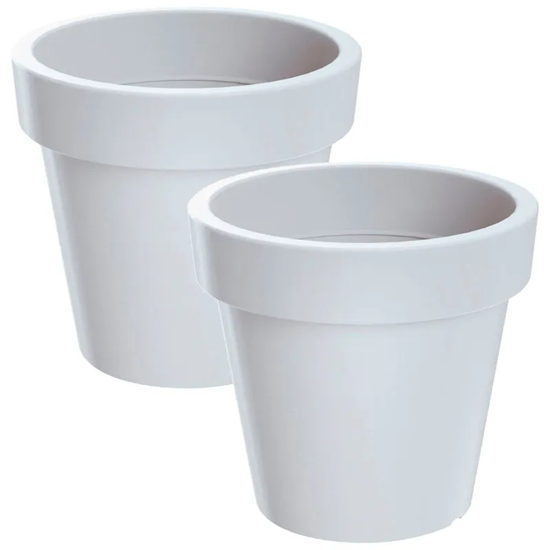 2x Maceta de plastico Lofly en color blanco 24,5 (largo) x 24,5 (ancho) x 22,5 (alto) cm - Decoración