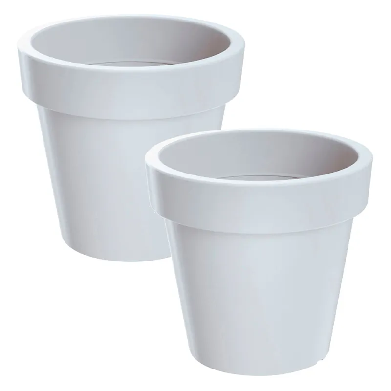2x Maceta de plastico Lofly en color blanco 15,8 (largo) x 15,8 (ancho) x 14,4 (alto) cm - Decoración