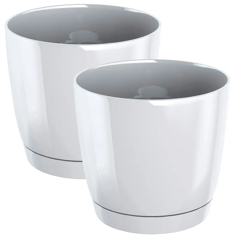 2x Maceta redonda de plastico Coubi Round P en color blanco 28 (largo) x 28 (ancho) x 26,2 (altura) cm - Decoración