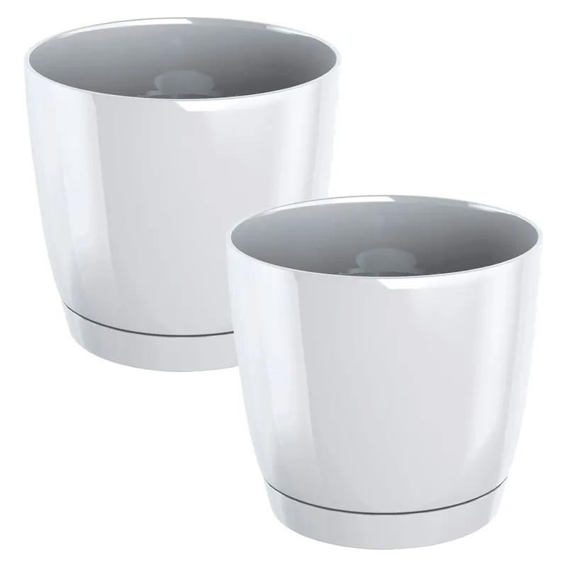 2x Maceta redonda de plastico Coubi Round P en color blanco 15,5 (largo) x 15,5 (ancho) x 14,2 (altura) cm - Decoración