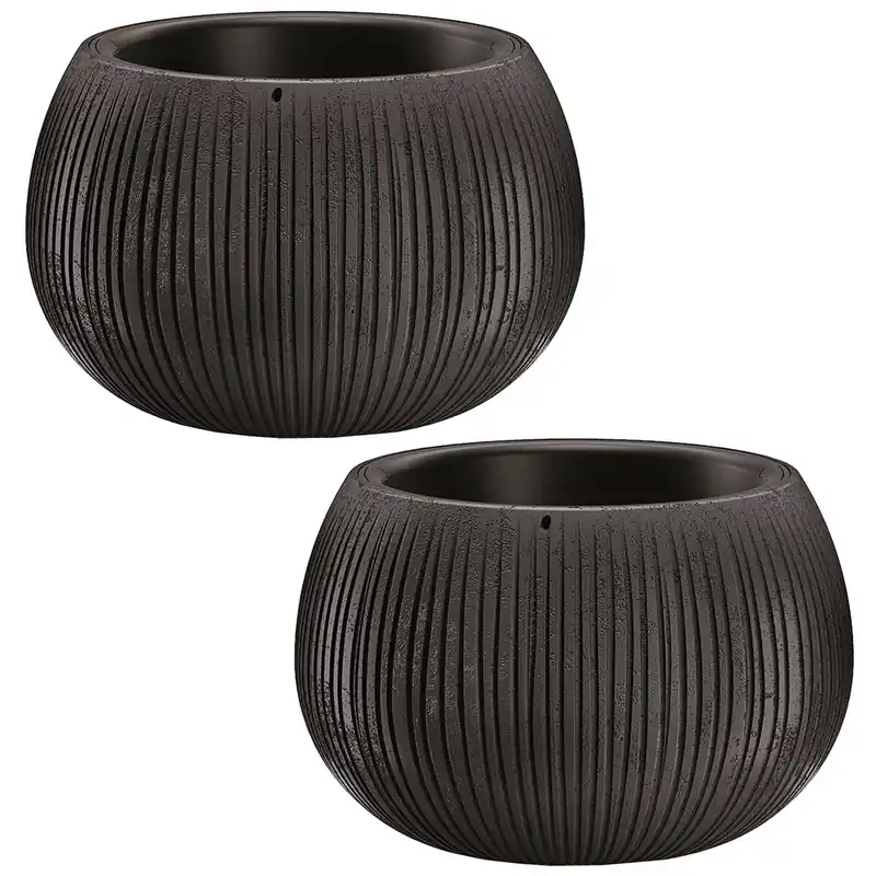 2x Prosperplast BETON BOWL de plástico CON depósito en color Cemento negro, 11 (alto) x 14,4 (ancho) x 14,4 (profundo) cms - Decoración