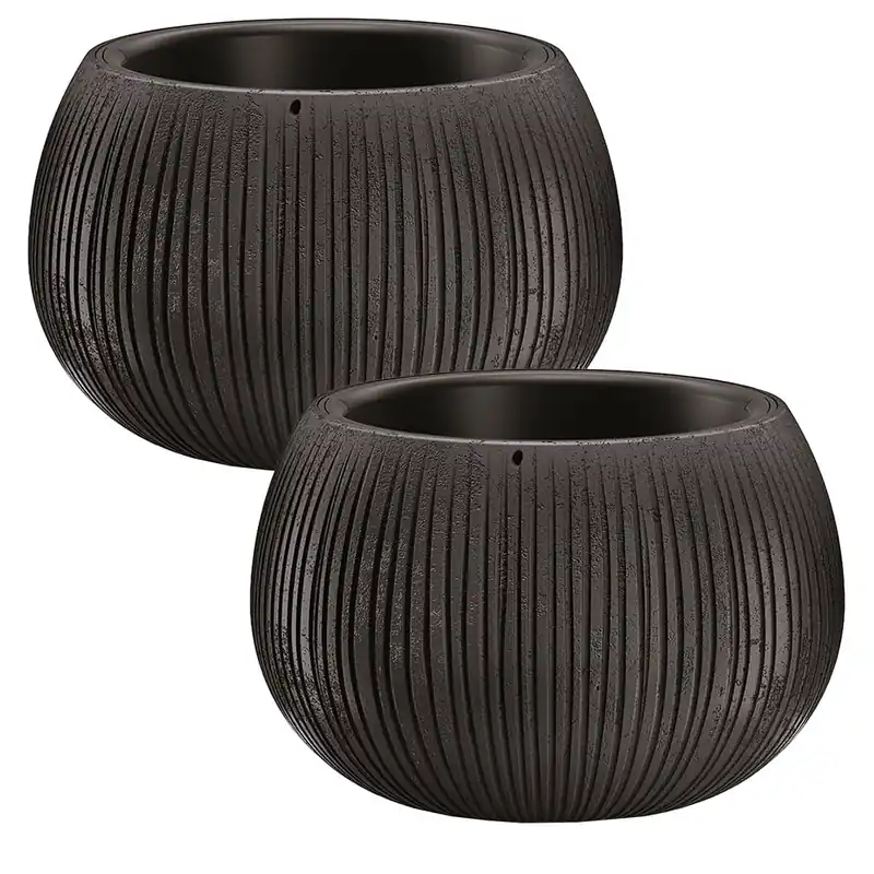 2x Prosperplast BETON BOWL de plástico CON depósito en color Cemento negro, 13,6 (alto) x 18 (ancho) x 18 (profundo) cms - Decoración