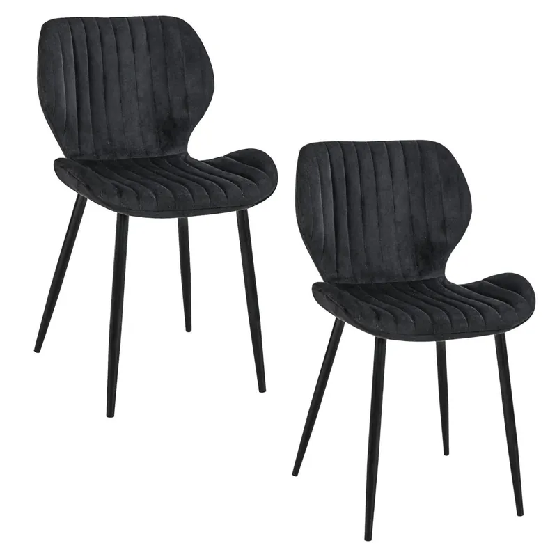 2x Silla tapizada de terciopelo acolchado SJ.17 Negro - Muebles