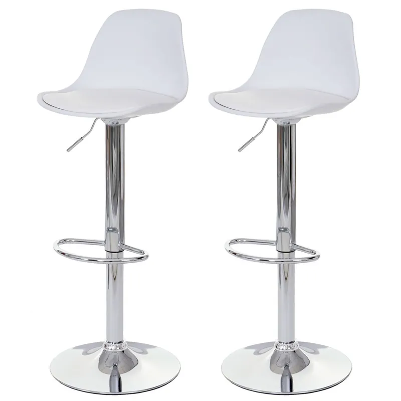 2x taburetes de bar taburetes de barra giratorios en material sintético blanco base y estructura de acero cromado 04_0000122 - Muebles