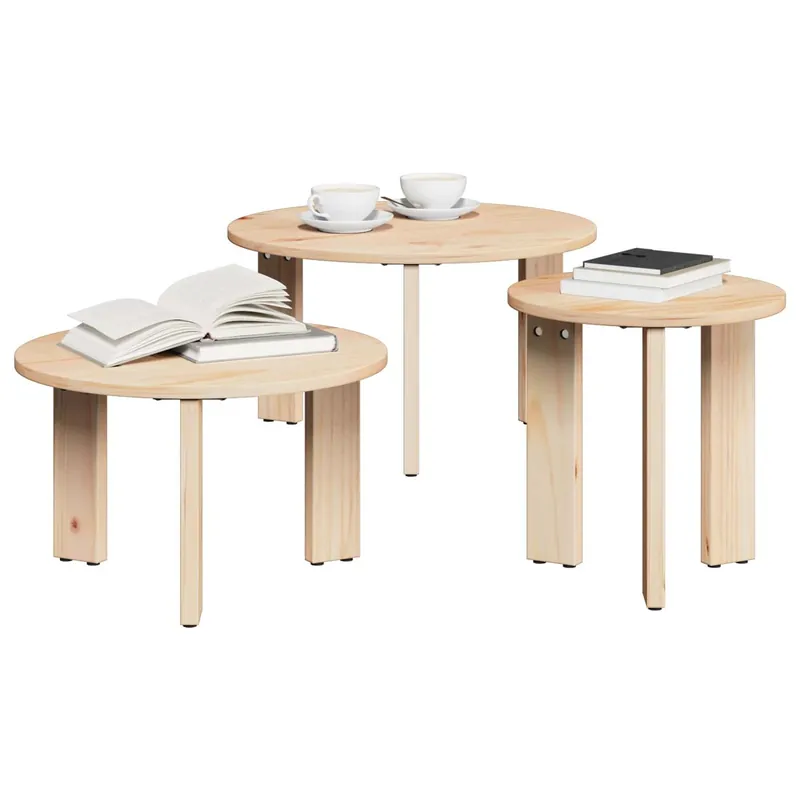 3 pzs Mesas de Café - Mesas de Centro Natural Madera maciza de pino