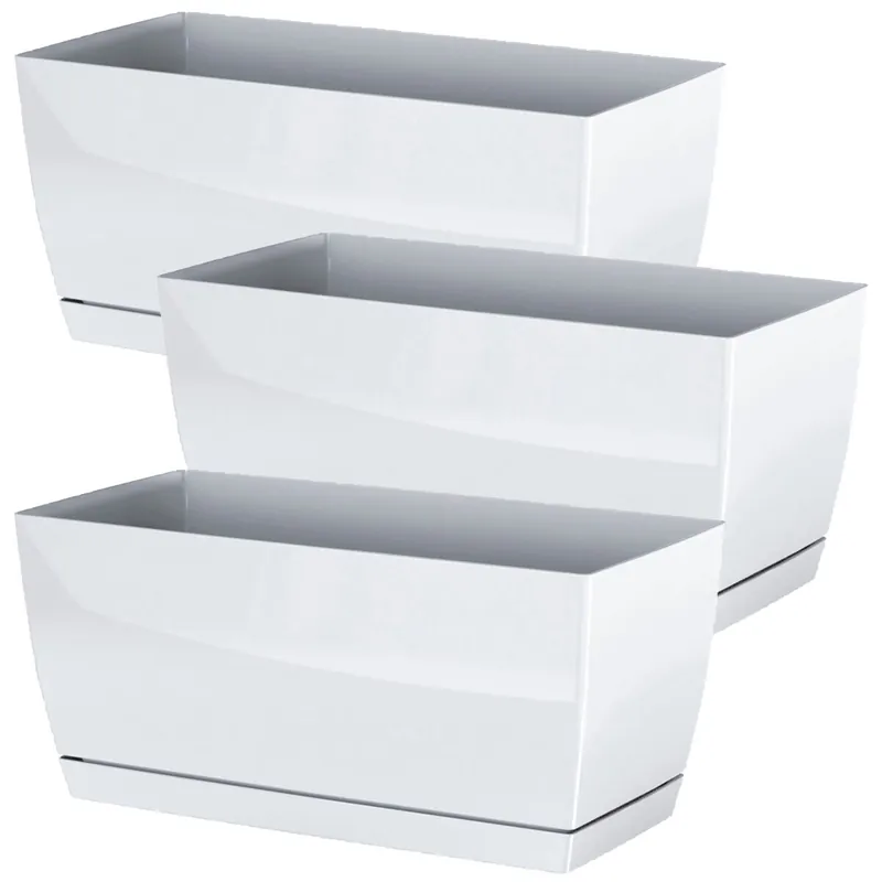3x Jardinera de plastico Coubi Case P en color blanco 24 (largo) x 12 (ancho) x 11 (altura) cm - Decoración