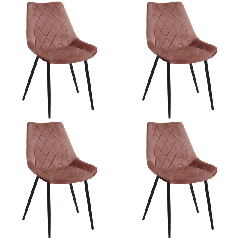 4x Silla tapizada capitoné de terciopelo SJ.0488 Negro - Muebles