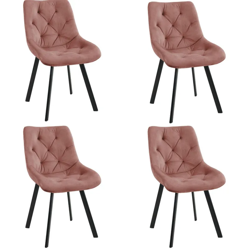 4x Silla tapizada capitoné de terciopelo SJ.33 Negro - Muebles