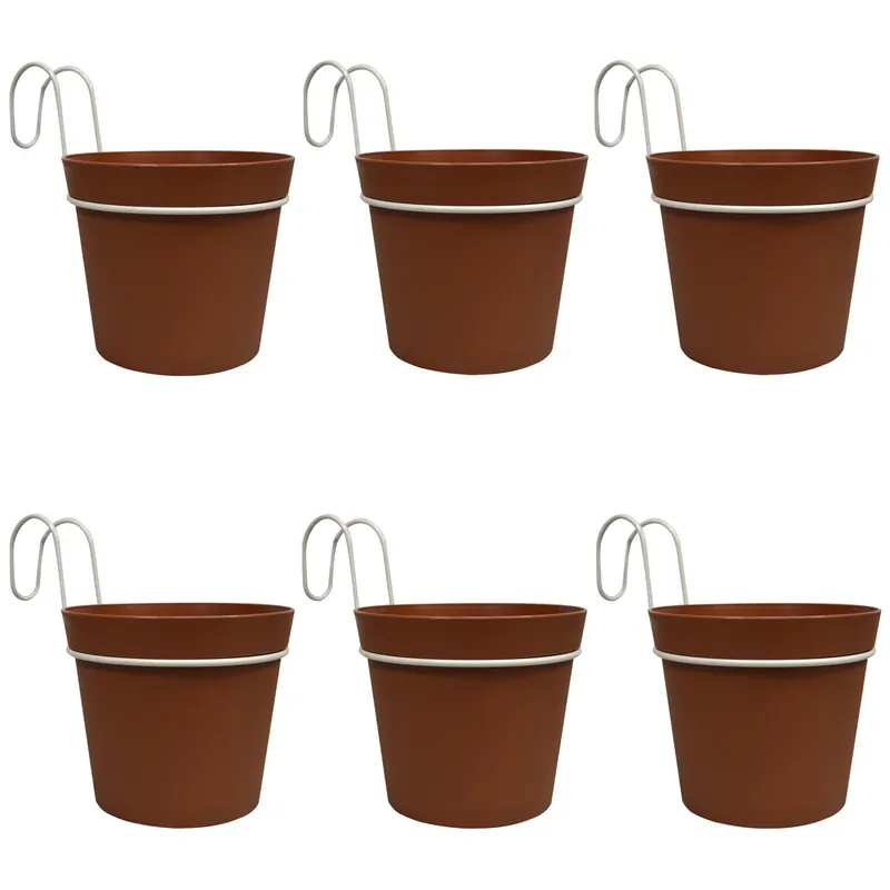 6 Macetas cilíndricas Ø 10 cm con ganchos, de polipropileno - Decoración