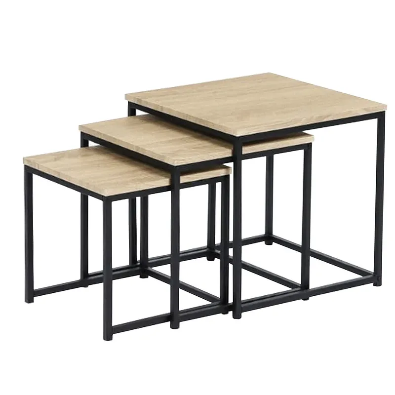 Acomoda Textil – Conjunto de 3 Mesitas Auxiliares de Madera. Set Mesas Nido para Café Cuadradas de Metal para Decoración en Salón, Dormitorio y Oficina. - Muebles