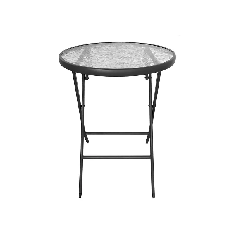 Acomoda Textil – Mesa Plegable de Acero para Interior y Exterior Antracita. Mesa de Cristal Estable y Resistente para Jardín, Balcón, Terraza y Patio 60x70 cm.