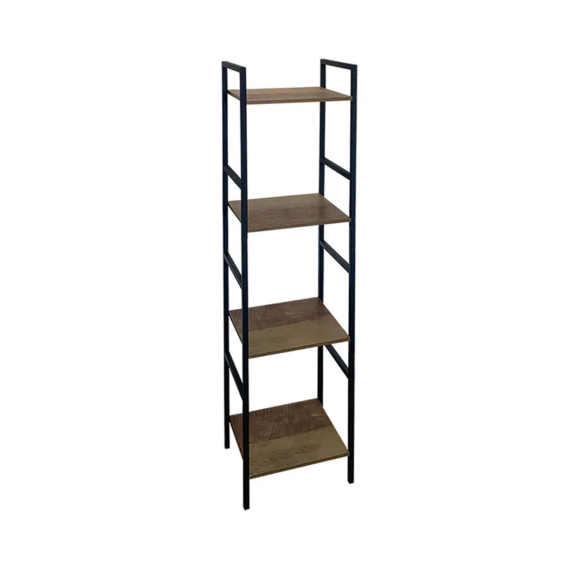 Acomoda Textil – Estantería Librería para Almacenamiento de Acero Negro Y Madera. Mueble Organizador para Salón y Dormitorio Fácil Montaje. (4 Estantes, 106,5X29,5x23,5 cm) - Muebles