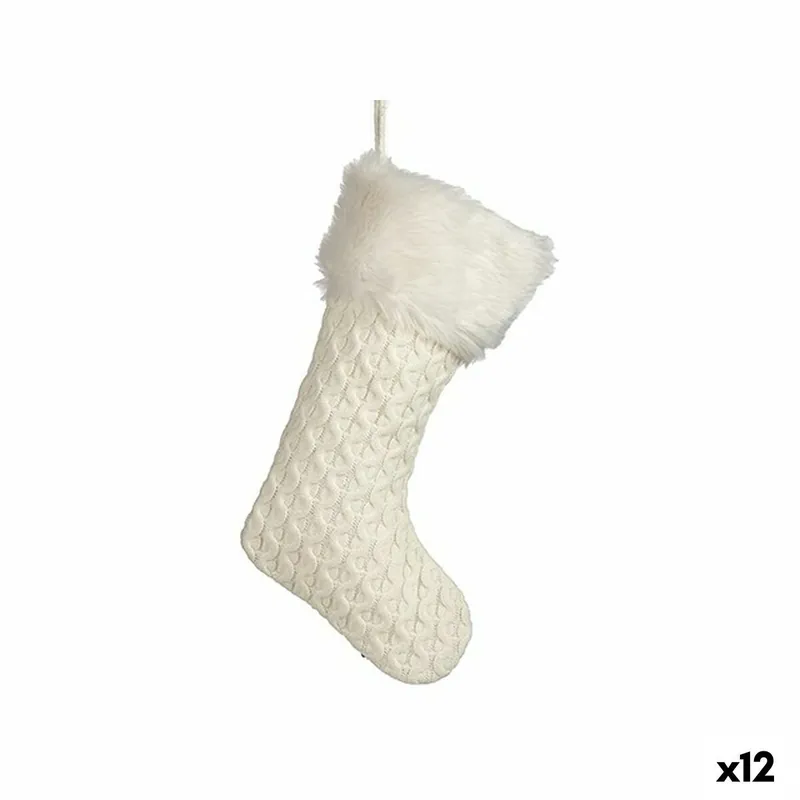 Adorno Navideño Calcetín de Navidad Blanco 28 x 4 x 46 cm (12 Unidades) - Decoración