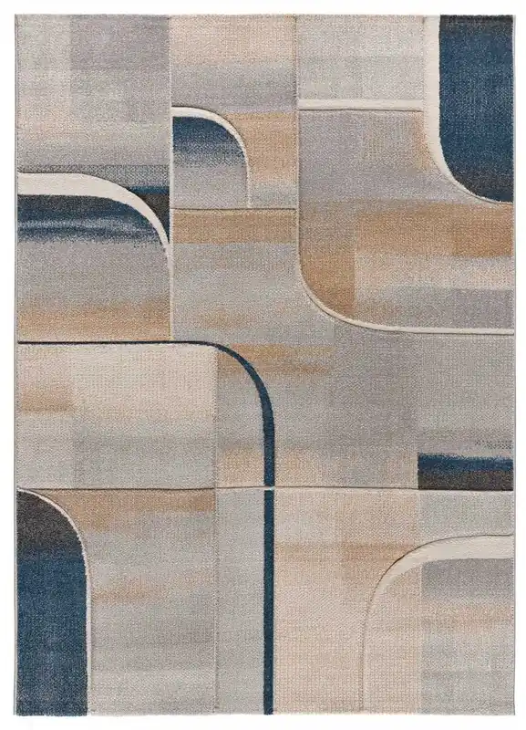 Alfombra abstracta con trazos geométricos en azul MEDEL, 140x200 cm - ATTICGO