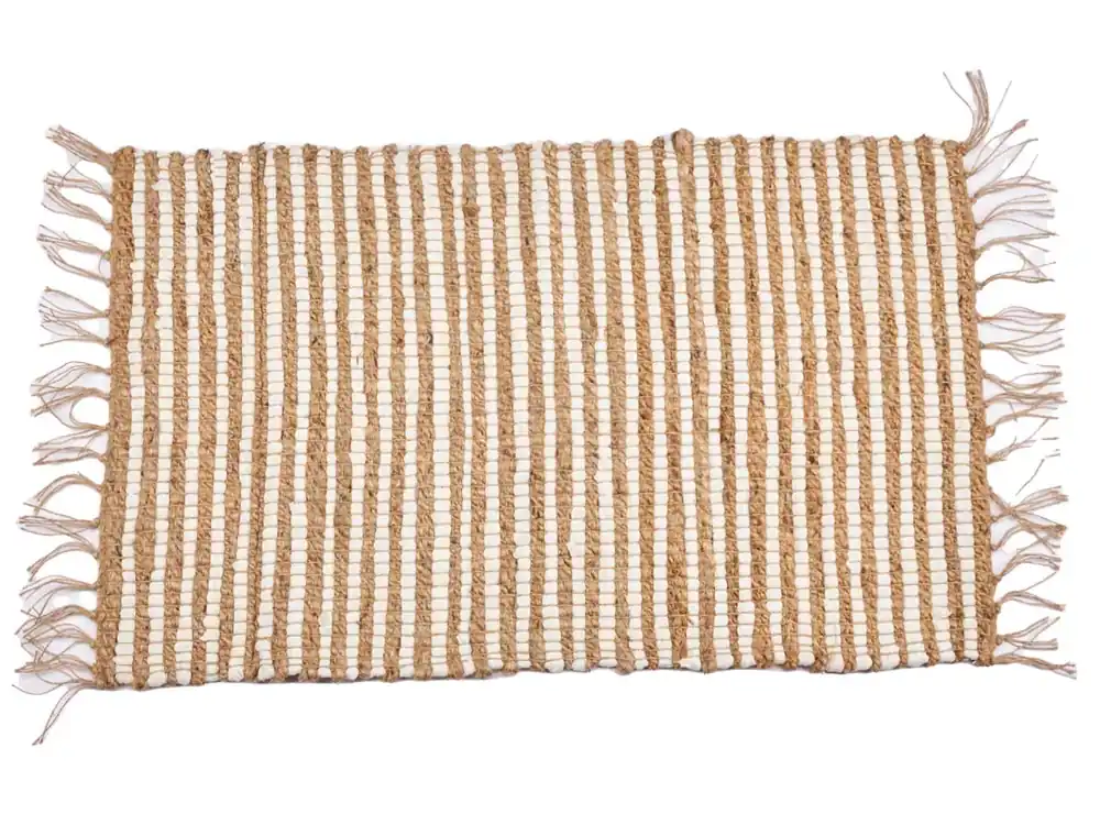 Alfombra de YUTE 60x90cm natural blanca doble rayas - Textil