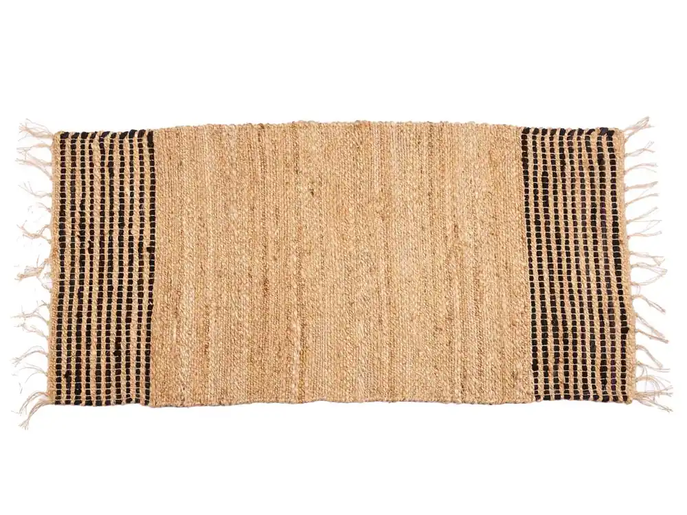 Alfombra de YUTE 70x140cm natural blanca con rayas - Textil