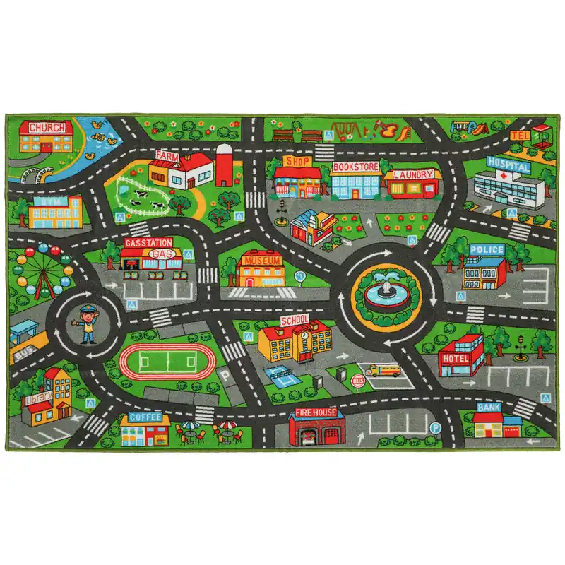 AIYAPLAY Alfombra Infantil, Carretera de Ciudad, 160x100 cm, Alfombra Educativa Antideslizante para Gateo y Jugar con Coches, para Salón y Dormitorio, Textura Suave - Textil