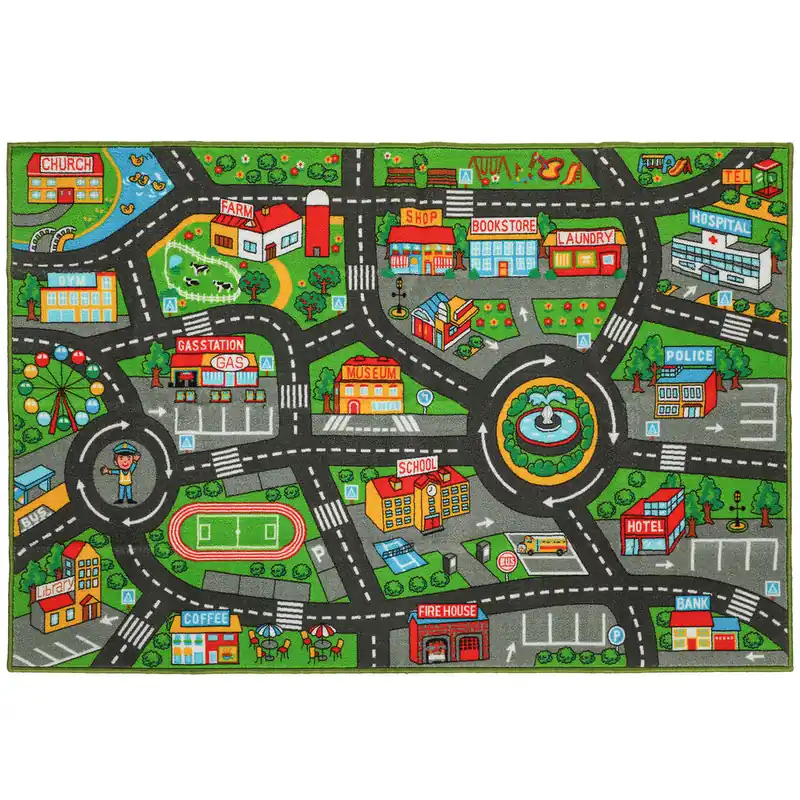 AIYAPLAY Alfombra Infantil, Carretera de Ciudad, 200x150 cm, Alfombra Educativa Antideslizante para Gateo y Jugar con Coches, para Salón y Dormitorio, Textura Suave - Textil