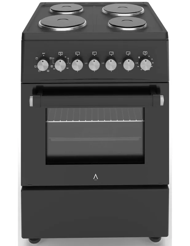 ALPHA Cocina Eléctrica VULCANO ELITE-60E Negro Mate, Horno 6 Funciones, Ventilador, Cristal Extraíble
