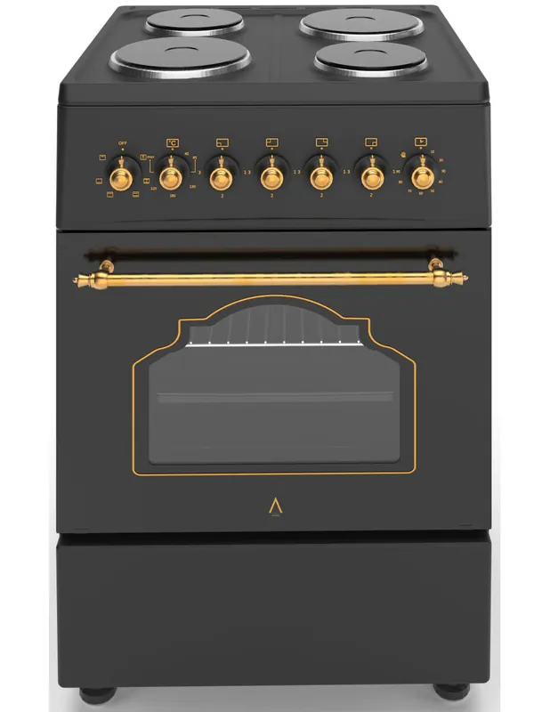 ALPHA Cocina Eléctrica VULCANO GOLD-60E Rustica Oro, Horno 6 Funciones, Ventilador, Cristal Extraíble