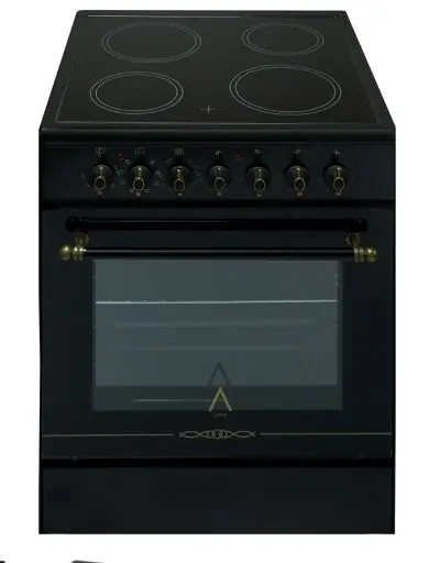 ALPHA Cocina Eléctrica VULCANO ZEUS GOLD Rustica Oro, Vitrocerámica, Horno 8 Funciones, Cristal Extraíble, **Alta Gama** - Electrodomésticos