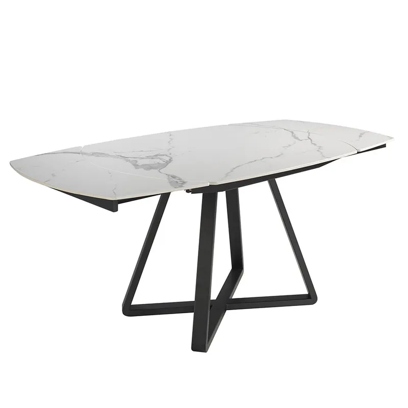 ANGEL CERDA Mesa comedor extensible ovalada barril mármol porcelánico y acero negro - Muebles