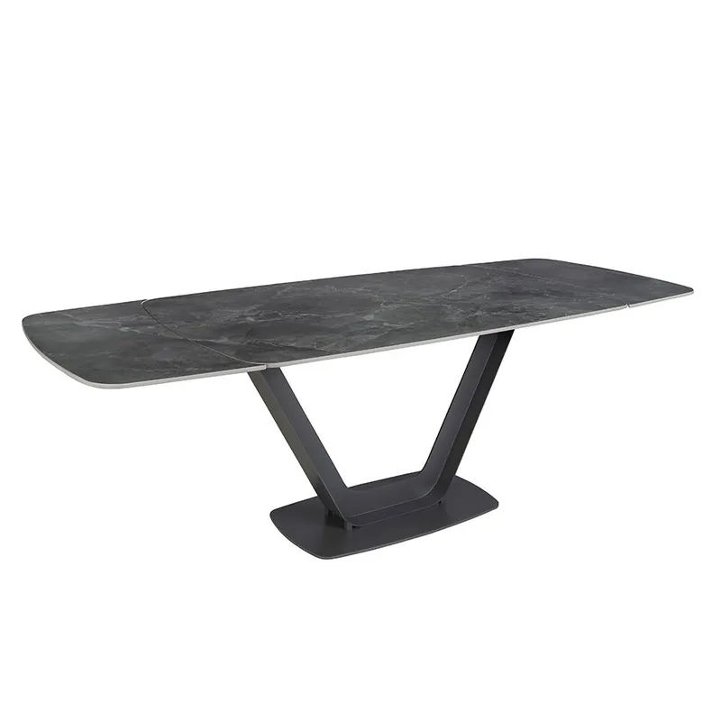 ANGEL CERDA Mesa comedor extensible ovalada barril mármol porcelánico y acero negro - Muebles