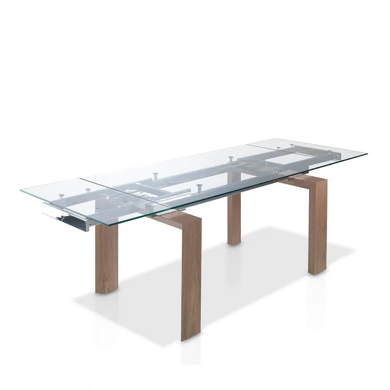 ANGEL CERDA Mesa comedor extensible rectangular cristal templado y nogal - Muebles