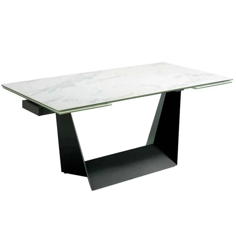 ANGEL CERDA Mesa comedor extensible rectangular mármol porcelánico y acero negro - Muebles