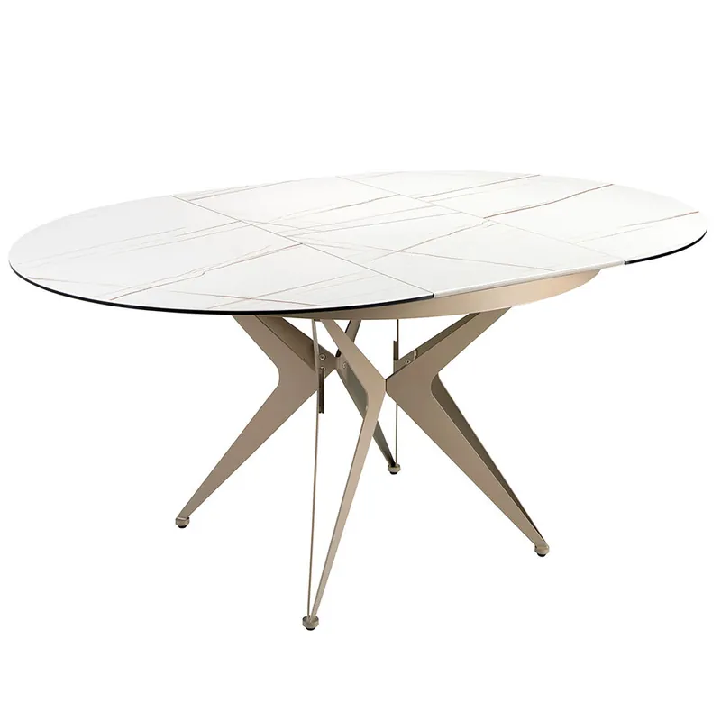 ANGEL CERDA Mesa comedor extensible redonda mármol porcelánico y acero gris - Muebles