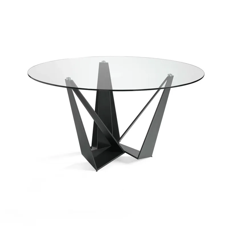 ANGEL CERDA Mesa comedor redonda cristal templado y acero negro - Muebles