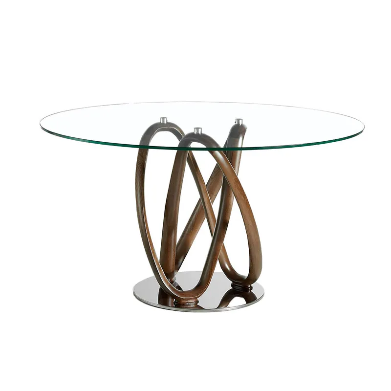 ANGEL CERDA Mesa comedor redonda cristal templado y nogal - Muebles