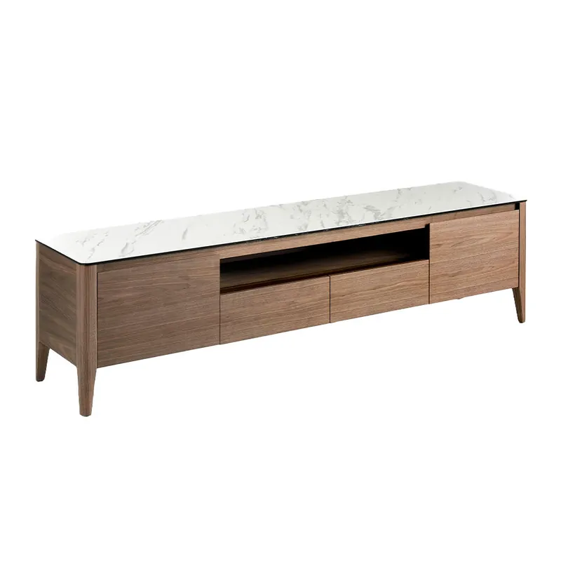 ANGEL CERDA Mueble TV nogal con tapa de cristal imitación mármol - Muebles