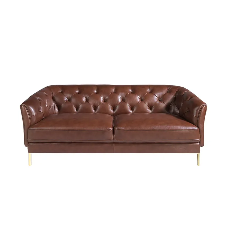 ANGEL CERDA Sofá 2 plazas tapizado en piel y acero marrón - Sofás sillones puffs