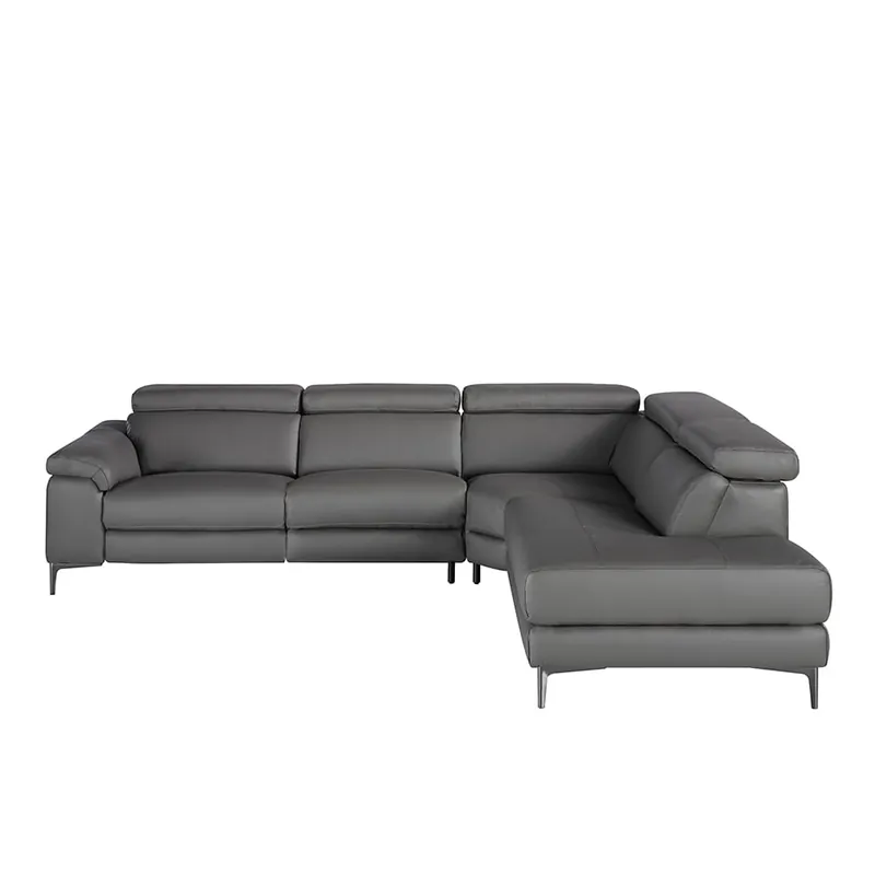 ANGEL CERDA Sofá rinconera tapizado en piel cuero Gris Oscuro - Sofás sillones puffs