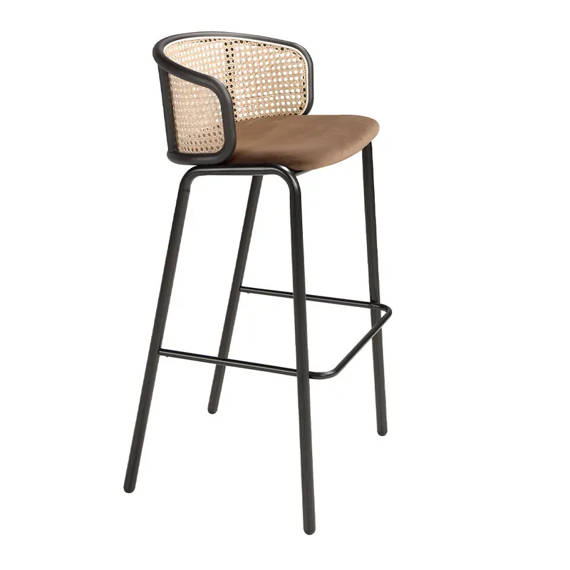 ANGEL CERDA Taburete rattan y terciopelo marrón - Muebles