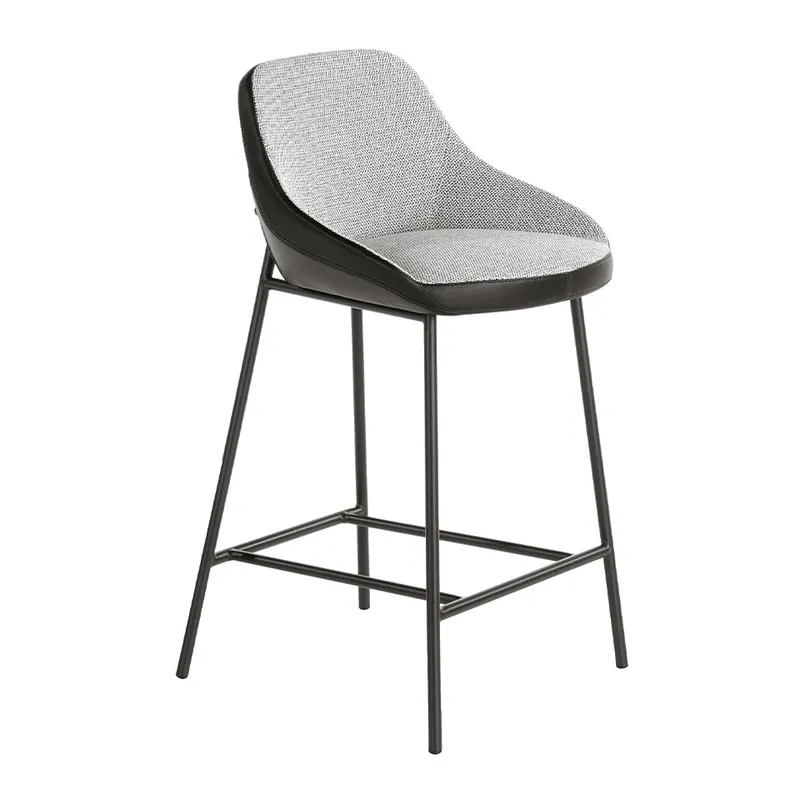 ANGEL CERDA Taburete tela gris y polipiel negro - Muebles