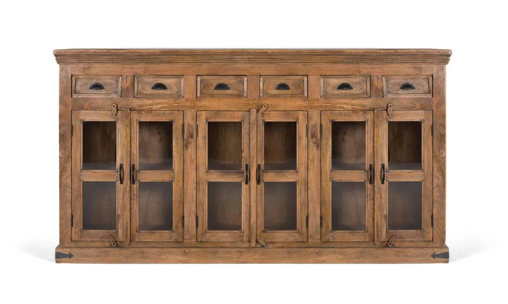 Aparador alto fabricado en madera de mango, con una estructura robusta que resalta la solidez y elegancia del diseño. - Muebles
