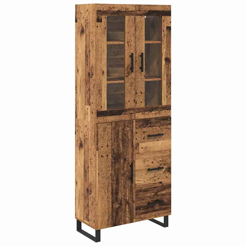 Aparador alto - Mueble de almacenamiento madera contrachapada color roble 69,5x34x180 cm es818