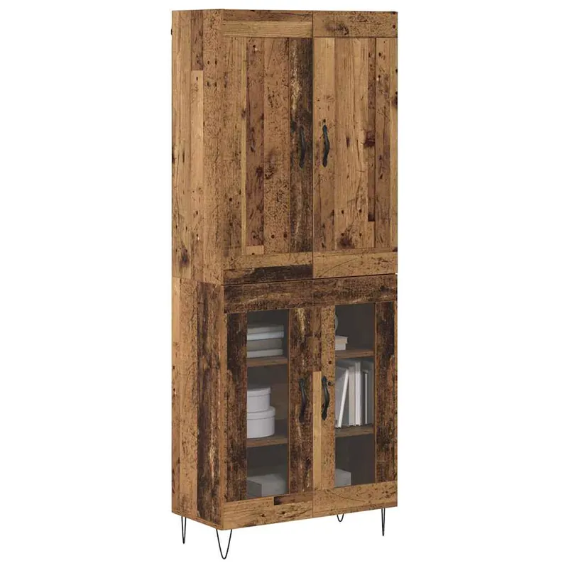 Aparador alto - Mueble de almacenamiento madera contrachapada color roble 69,5x34x180 cm es828