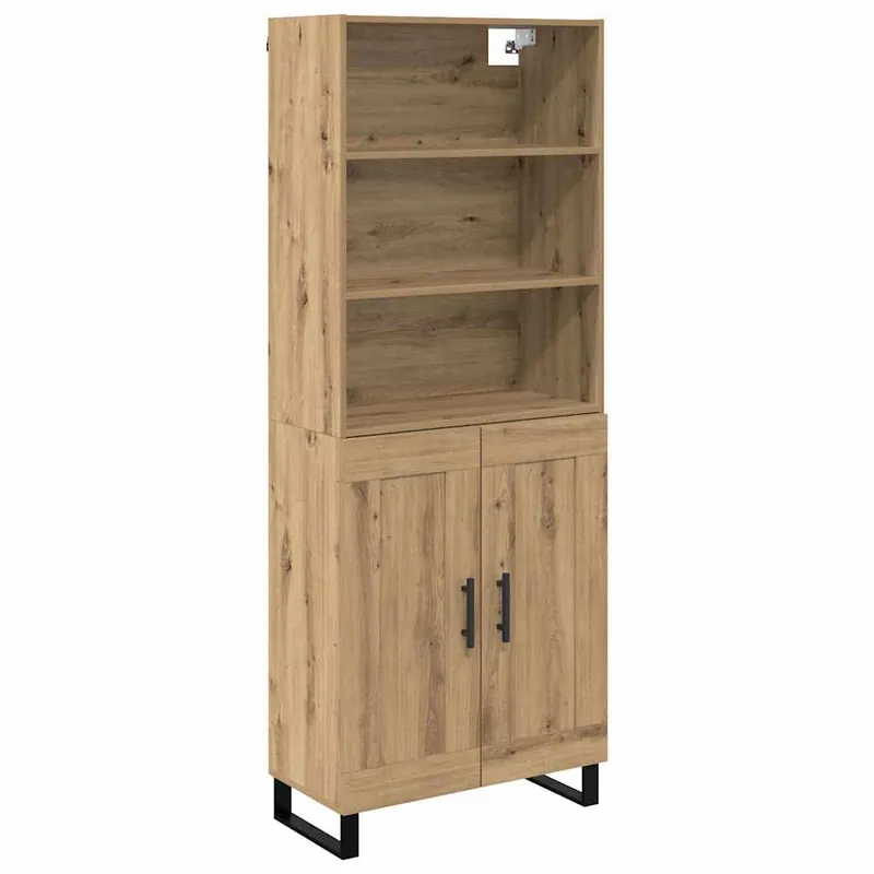 Aparador alto - Mueble de almacenamiento con cajón Roble Negro 69,5 x 34 x 180 cm es487
