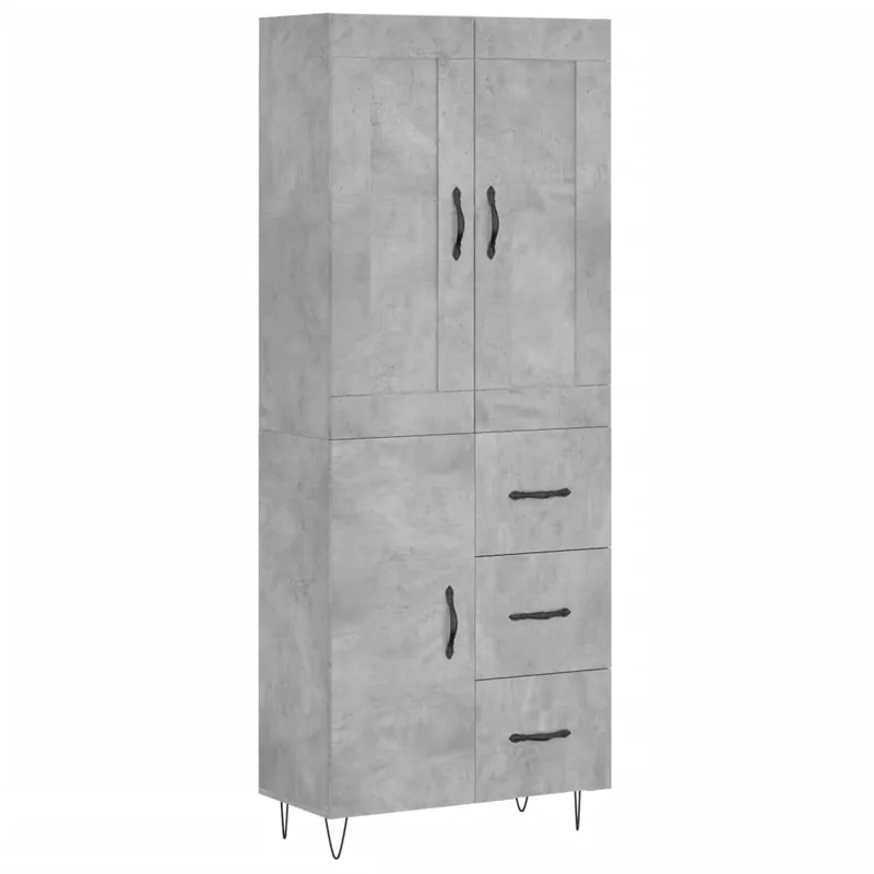 Aparador alto - Mueble de almacenamiento madera contrachapada gris hormigón 69,5x34x180 cm es969