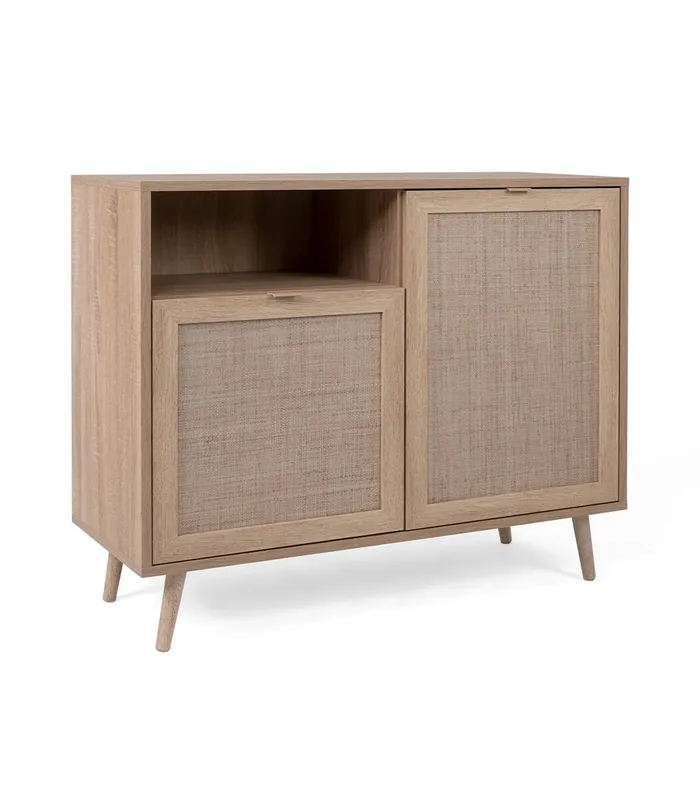 Aparador 2 puertas 1 balda 101 cm - Impresión efecto ratán