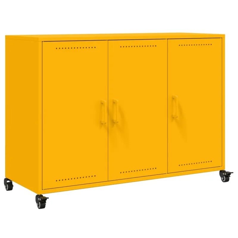 Aparador - Mueble de almacenamiento de acero amarillo mostaza 100,5x39x72 cm es2174