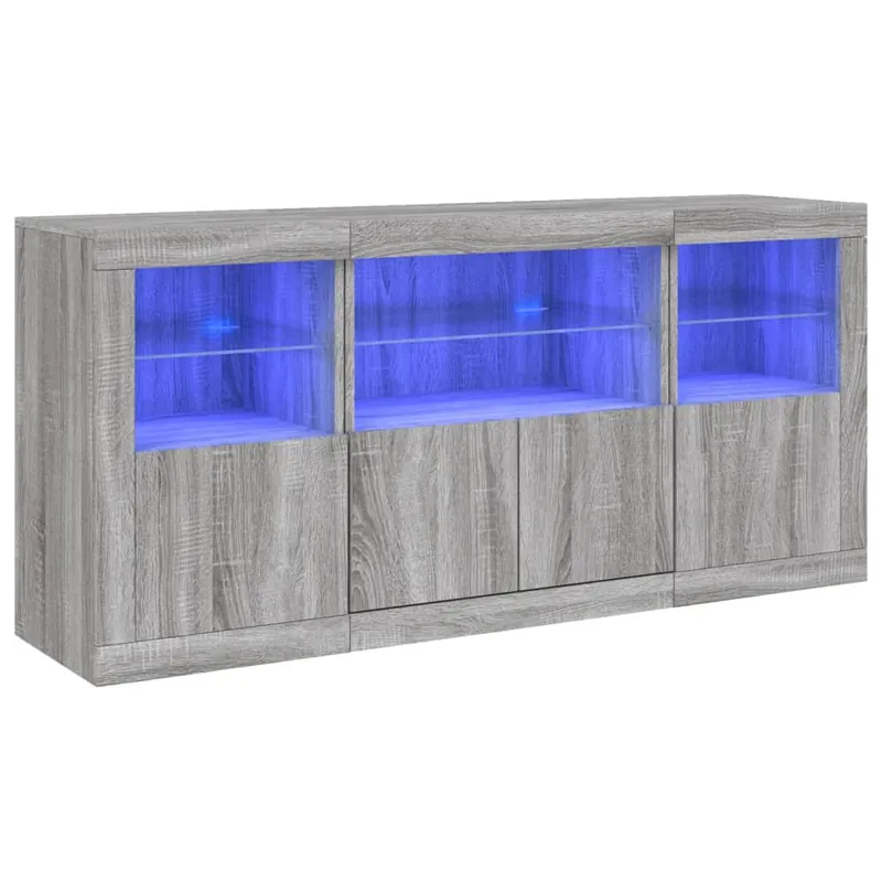 Aparador - Mueble de almacenamiento con luces LED gris hormigón 142,5x37x67 cm es1942
