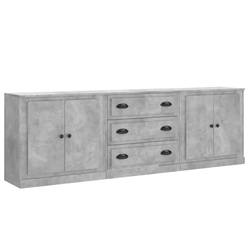 Aparador - Muebles de almacenamiento 3 piezas madera contrachapada gris hormigón es5280