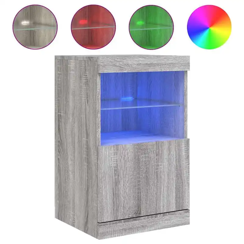 Aparador - Mueble de almacenamiento con luces LED roble ahumado 41x37x67 cm es2041